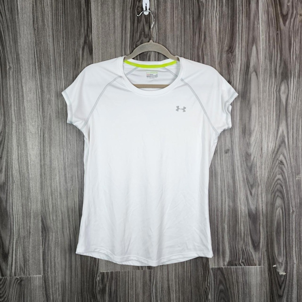 Under Armour Green HeatGear Women's Semi-Fitted White‎ T-Shirt Sz L